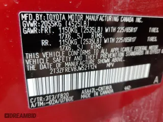 2018 Toyota RAV4 LE with VIN 2T3ZFREV8JW521124, listed as a Copart auction lot 85430134 with 90,560 mi miles and Salvage Title. Bid and sale history available at carsss.com. Image 13.