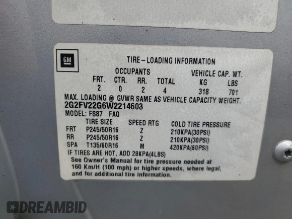 1998 Pontiac Firebird Formula with VIN 2G2FV22G6W2214603, listed as a Copart auction lot 54217055 with 193,802 mi miles and Clean title. Bid and sale history available at DreamBid. Image 12.