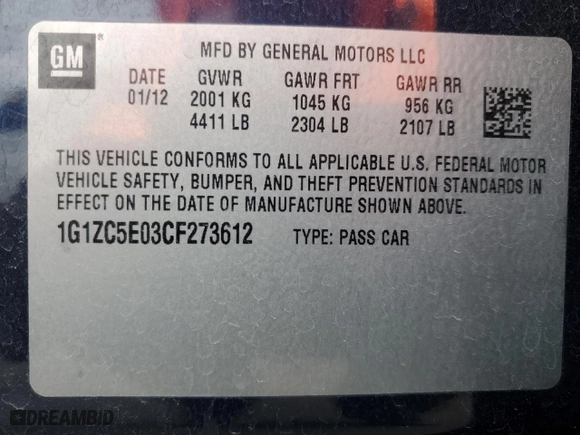 2012 Chevrolet Malibu LT w/1LT with VIN 1G1ZC5E03CF273612, listed as a Copart auction lot 47653215 with 130,064 mi miles and Clean Title. Bid and sale history available at carsss.com. Image 12.