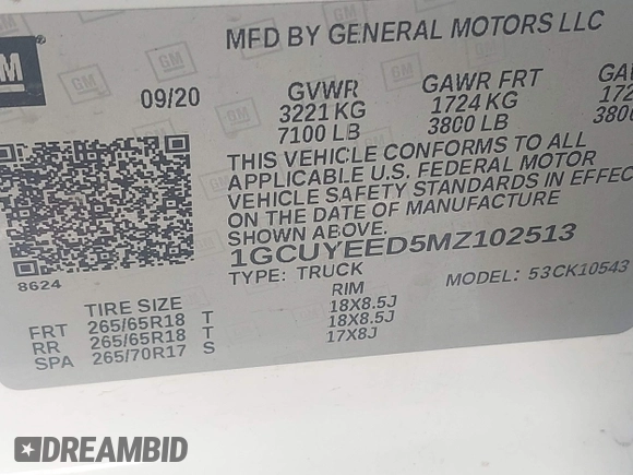 2021 Chevrolet Silverado 1500 RST with VIN 1GCUYEED5MZ102513, listed as a IAAI auction lot 41895435 with 94,438 mi miles. Bid and sale history available at carsss.com. Image 9.