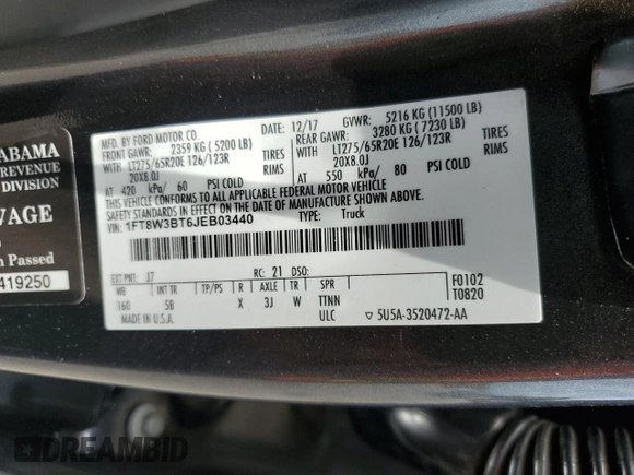2018 Ford F-350 XL с VIN 1FT8W3BT6JEB03440, выставлен на аукционе Copart как лот 57437345 с пробегом 133 485 миль миль и Чистый • Clean title. История ставок и продаж доступна на DreamBid. Изображение 12.