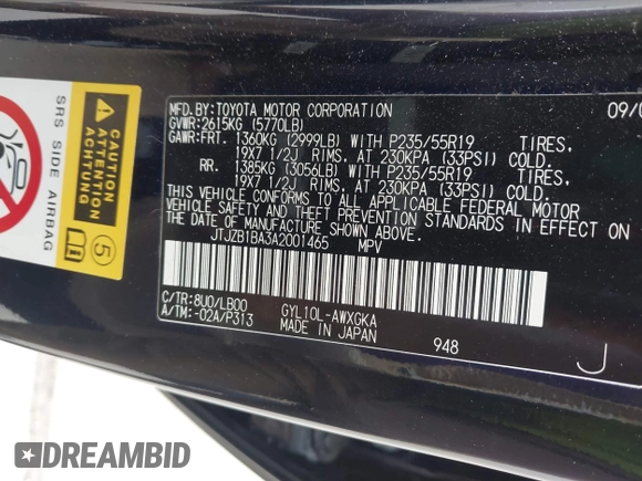 2010 Lexus RX 450h с VIN JTJZB1BA3A2001465, выставлен на аукционе IAAI как лот 42183884 с пробегом 156 450 миль миль и . История ставок и продаж доступна на DreamBid. Изображение 9.