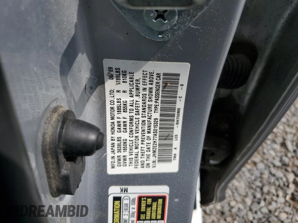 2010 Honda Insight EX with VIN JHMZE2H77AS015329, listed as a Copart auction lot 60502835 with 213,397 mi miles and Clean title. Bid and sale history available at DreamBid. Image 13.