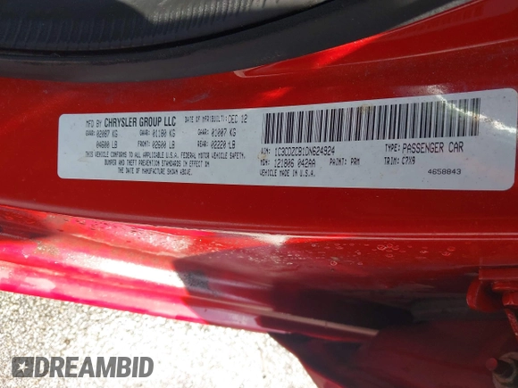 2013 Dodge Avenger SXT with VIN 1C3CDZCB1DN624924, listed as a IAAI auction lot 42166424 with 144,314 mi miles and . Bid and sale history available at carsss.com. Image 9.