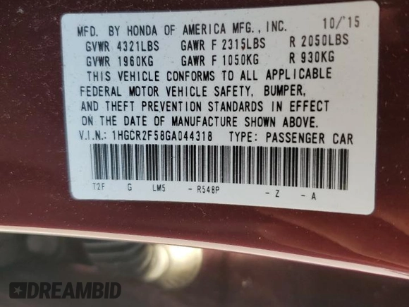2016 Honda Accord Sport z VIN 1HGCR2F58GA044318, wystawiony jako Copart lot #60414545 z przebiegiem 187 363 mil mil oraz Czysty tytuł • Clean title. Historia ofert i sprzedaży dostępna na DreamBid. Obrazek 12.