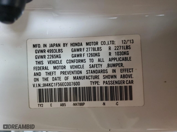 2014 Acura RLX Tech Pkg with VIN JH4KC1F56EC007600, listed as a Copart auction lot 66319624 with 145,375 mi miles and Salvage Title. Bid and sale history available at carsss.com. Image 12.