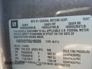 2008 GMC Acadia SLT1 with VIN 1GKEV23738J186039, listed as a Copart auction lot 50992395 with 208,118 mi miles and Salvage Title. Bid and sale history available at DreamBid. Image 15.