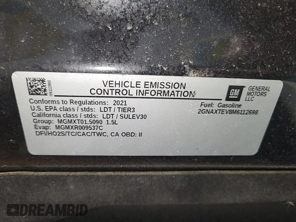 2021 Chevrolet Equinox LT with VIN 2GNAXTEV8M6112698, listed as a IAAI auction lot 42547280 with 66,209 mi miles and . Bid and sale history available at DreamBid. Image 35.