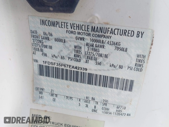 2007 Ford F-350 с VIN 1FDSF35P67EA42339, выставлен на аукционе IAAI как лот 41457797 с пробегом 72 297 миль миль и . История ставок и продаж доступна на DreamBid. Изображение 9.