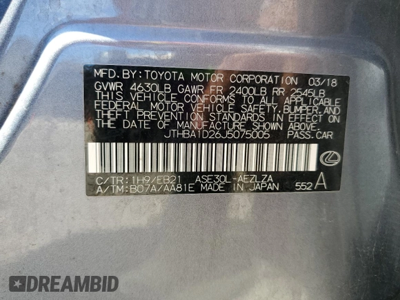 2018 Lexus IS with VIN JTHBA1D26J5075005, listed as a Copart auction lot 49326095 with 85,701 mi miles and Salvage Title. Bid and sale history available at carsss.com. Image 15.