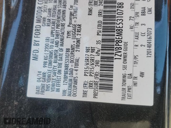 2014 Ford Mustang V6 with VIN 1ZVBP8EM8E5310788, listed as a Copart auction lot 48499365 with 73,720 mi miles and Salvage Title. Bid and sale history available at carsss.com. Image 13.