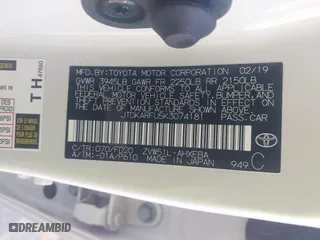 2019 Toyota Prius L Eco with VIN JTDKARFU5K3074181, listed as a IAAI auction lot 41676229 with 28,164 mi miles. Bid and sale history available at carsss.com. Image 9.
