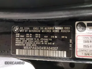 2004 BMW X3 3.0i with VIN WBXPA93434WA64007, listed as a IAAI auction lot 41420728 with 176,746 mi miles. Bid and sale history available at carsss.com. Image 9.