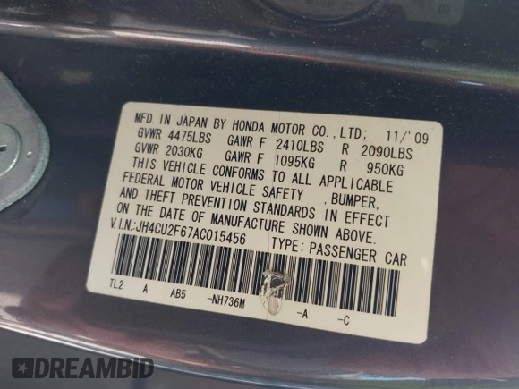 2010 Acura TSX with VIN JH4CU2F67AC015456, listed as a IAAI auction lot 42583419 with 220,012 mi miles and . Bid and sale history available at DreamBid. Image 9.