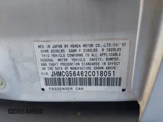 2002 Honda Accord LX with VIN JHMCG56462C018051, listed as a IAAI auction lot 42228727 with 149,269 mi miles and . Bid and sale history available at DreamBid. Image 9.