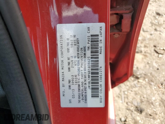 2013 Mazda 3 i Grand Touring with VIN JM1BL1MP6D1808625, listed as a Copart auction lot 60558685 with 86,574 mi miles and Clean title. Bid and sale history available at DreamBid. Image 12.