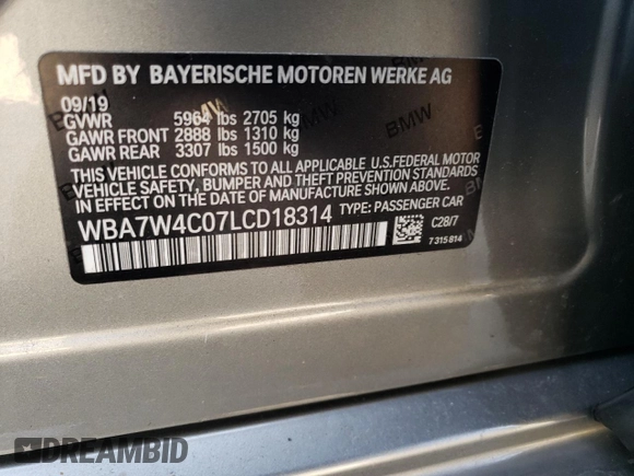 2020 BMW 7 Series z VIN WBA7W4C07LCD18314, wystawiony jako Copart lot #43724774 z przebiegiem 25 873 mil mil oraz . Historia ofert i sprzedaży dostępna na DreamBid. Obrazek 12.