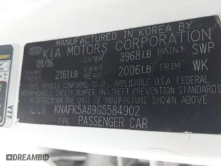 2016 Kia Forte 5-Door LX with VIN KNAFK5A89G5584902, listed as a IAAI auction lot 41703843 with 254,827 mi miles. Bid and sale history available at carsss.com. Image 9.