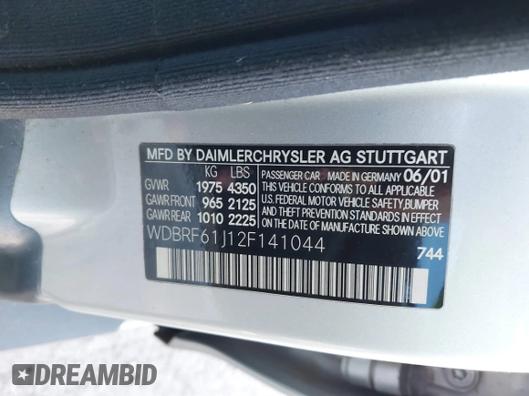 2002 Mercedes-Benz C 230/260/280/320 z VIN WDBRF61J12F141044, wystawiony jako IAAI lot #41424841 z przebiegiem 304 862 mil mil oraz . Historia ofert i sprzedaży dostępna na DreamBid. Obrazek 9.