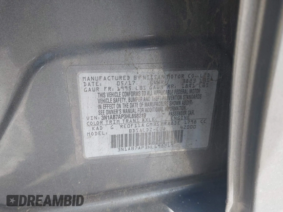 2017 Nissan Sentra SV with VIN 3N1AB7AP3HL698219, listed as a IAAI auction lot 41793158 with 101,133 mi miles and . Bid and sale history available at DreamBid. Image 9.