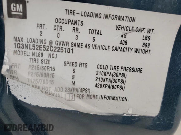 2002 Oldsmobile Alero GL1 z VIN 1G3NL52E52C225101, wystawiony jako Copart lot #44062285 z przebiegiem 92 243 mil mil oraz Szkoda całkowita • Salvage title. Historia ofert i sprzedaży dostępna na DreamBid. Obrazek 13.