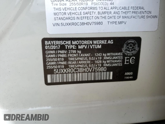 2017 BMW X5 xDrive35i z VIN 5UXKR0C38H0V75980, wystawiony jako Copart lot #58708075 z przebiegiem 83 738 mil mil oraz Czysty tytuł • Clean title. Historia ofert i sprzedaży dostępna na DreamBid. Obrazek 13.