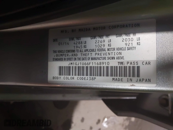 2015 Mazda Mazda6 i Sport with VIN JM1GJ1U66F1168910, listed as a IAAI auction lot 41742676 with 110,251 mi miles. Bid and sale history available at carsss.com. Image 9.