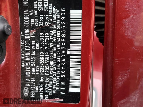 2015 Kia Sorento SX z VIN 5XYKWDA7XFG562906, wystawiony jako Copart lot #50903665 z przebiegiem 212 306 mil mil oraz Szkoda całkowita • Salvage title. Historia ofert i sprzedaży dostępna na DreamBid. Obrazek 15.