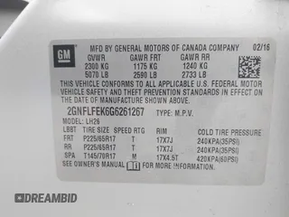 2016 Chevrolet Equinox LT with VIN 2GNFLFEK6G6261267, listed as a IAAI auction lot 42113591 with 98,240 mi miles and . Bid and sale history available at DreamBid. Image 9.