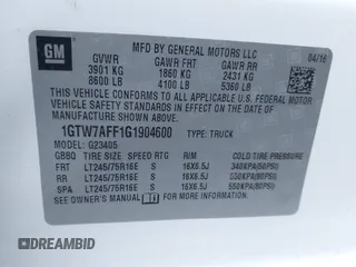 2016 GMC Savana Cargo Van with VIN 1GTW7AFF1G1904600, listed as a IAAI auction lot 41412702 with 99,142 mi miles. Bid and sale history available at carsss.com. Image 9.