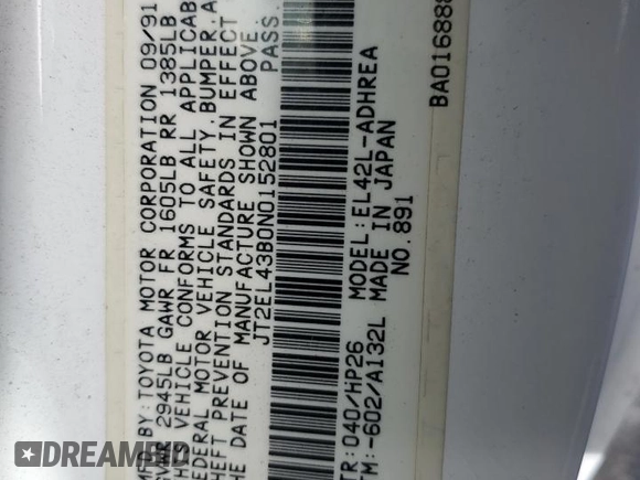 1992 Toyota Tercel z VIN JT2EL43B0N0152801, wystawiony jako Copart lot #43838825 z przebiegiem 81 697 mil mil oraz Tytuł czysty. Historia ofert i sprzedaży dostępna na DreamBid. Obrazek 12.
