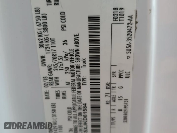2018 Ford F-150 XL with VIN 1FTMF1C5XJKD81584, listed as a Copart auction lot 48009665 with 96,612 mi miles and Salvage title. Bid and sale history available at DreamBid. Image 12.