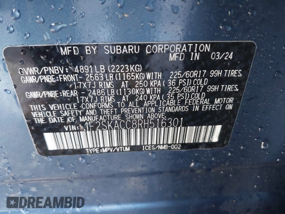 2024 Subaru Forester Premium with VIN JF2SKACC8RH516301, listed as a IAAI auction lot 41297281 with 10,340 mi miles. Bid and sale history available at carsss.com. Image 9.