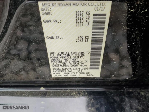 2017 Nissan Altima 2.5 S with VIN 1N4AL3AP7HC184166, listed as a Copart auction lot 50936845 with 120,771 mi miles and Clean Title. Bid and sale history available at carsss.com. Image 12.