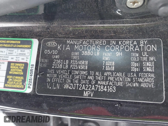 2010 Kia Soul + with VIN KNDJT2A22A7184163, listed as a IAAI auction lot 41543667 with 145,141 mi miles and . Bid and sale history available at DreamBid. Image 9.