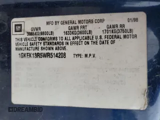 1998 GMC Yukon with VIN 1GKEK13R5WR514208, listed as a Copart auction lot 49724615 with 260,788 mi miles and Salvage Title. Bid and sale history available at carsss.com. Image 12.