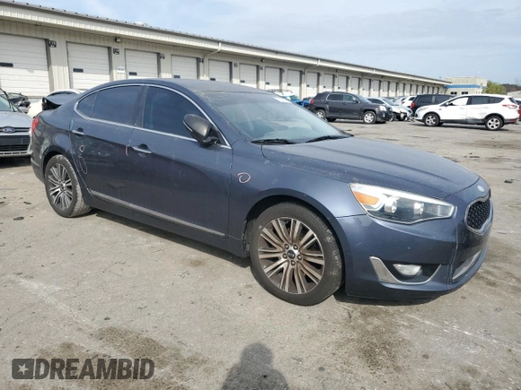 2014 Kia Cadenza Premium with VIN KNALN4D72E5142855, listed as a Copart auction lot 77654804 with 107,216 mi miles and Salvage Title. Bid and sale history available at carsss.com. Image 4.