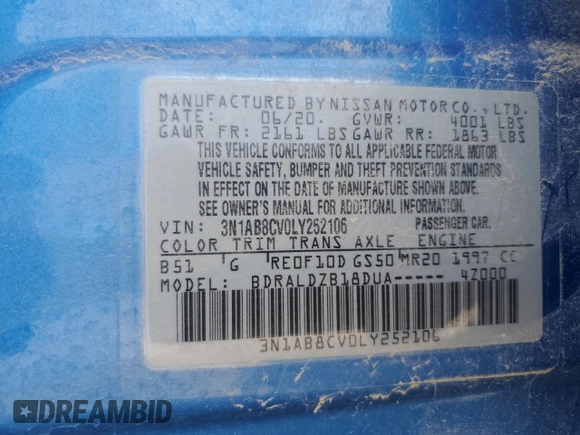 2020 Nissan Sentra SV z VIN 3N1AB8CV0LY252106, wystawiony jako Copart lot #54587125 z przebiegiem 108 839 mil mil oraz Szkoda całkowita • Salvage title. Historia ofert i sprzedaży dostępna na DreamBid. Obrazek 12.