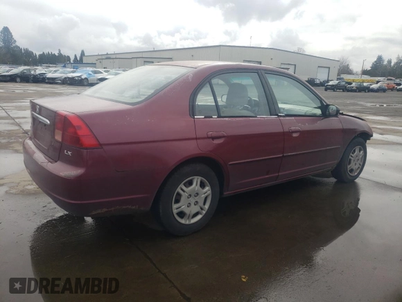 2002 Honda Civic LX with VIN 2HGES15502H558280, listed as a Copart auction lot 43611285 with 164,284 mi miles and Salvage Title. Bid and sale history available at DreamBid. Image 3.