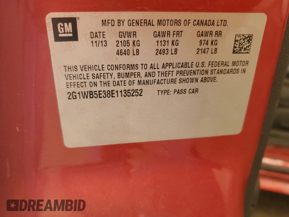 2014 Chevrolet Impala LT with VIN 2G1WB5E38E1135252, listed as a Copart auction lot 50361135 with 134,049 mi miles and Clean Title. Bid and sale history available at DreamBid. Image 12.