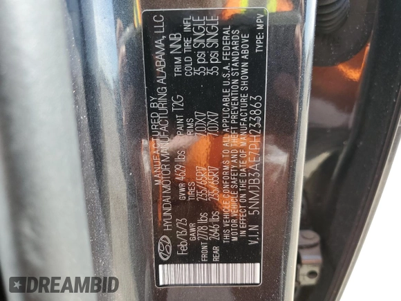 2023 Hyundai Tucson SEL with VIN 5NMJB3AE7PH233863, listed as a Copart auction lot 49844285 with 27,221 mi miles and Salvage Title. Bid and sale history available at carsss.com. Image 12.
