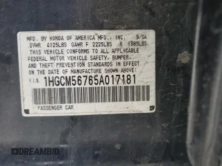 2005 Honda Accord EX with VIN 1HGCM56765A017181, listed as a Copart auction lot 86610234 with 243,279 mi miles and Clean Title. Bid and sale history available at DreamBid. Image 12.