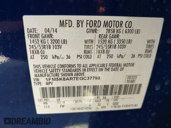 2014 Ford Police Interceptor Utility z VIN 1FM5K8AR7EGC37798, wystawiony jako IAAI lot #42004723 z przebiegiem 146 521 mil mil oraz . Historia ofert i sprzedaży dostępna na DreamBid. Obrazek 9.