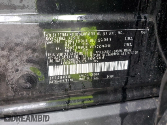 2024 Toyota RAV4 Hybrid XLE Premium z VIN 4T3B6RFVXRU173774, wystawiony jako Copart lot #57258085 z przebiegiem Nie podano mil oraz Szkoda całkowita • Salvage title. Historia ofert i sprzedaży dostępna na DreamBid. Obrazek 13.