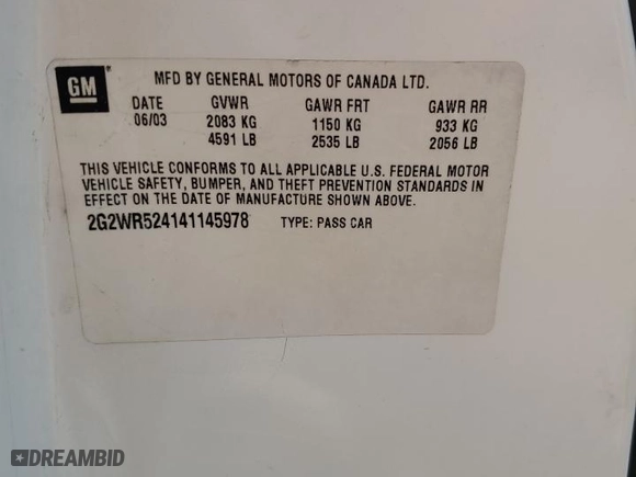 2004 Pontiac Grand Prix GTP with VIN 2G2WR524141145978, listed as a Copart auction lot 48695745 with 217,470 mi miles and Salvage Title. Bid and sale history available at carsss.com. Image 14.
