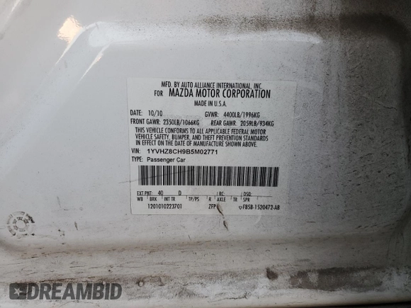 2011 Mazda Mazda6 i Touring with VIN 1YVHZ8CH9B5M02771, listed as a Copart auction lot 84483964 with 111,376 mi miles and Salvage Title. Bid and sale history available at carsss.com. Image 14.