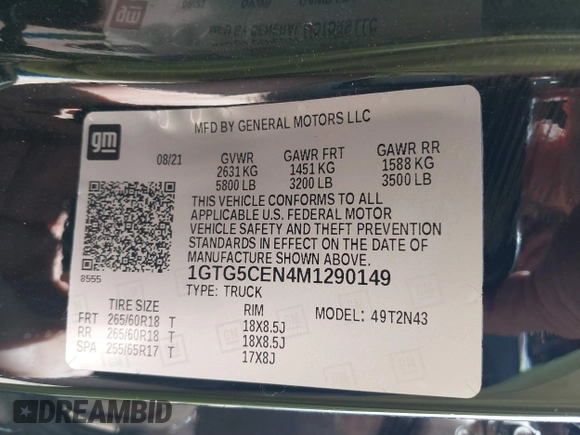 2021 GMC Canyon 2WD Elevation z VIN 1GTG5CEN4M1290149, wystawiony jako IAAI lot #41782863 z przebiegiem 33 807 mil mil oraz . Historia ofert i sprzedaży dostępna na DreamBid. Obrazek 9.