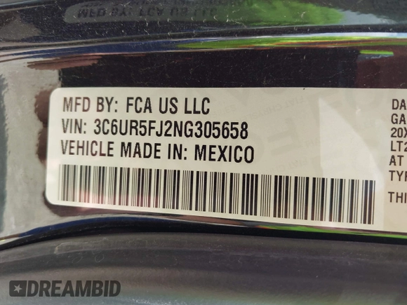 2022 Ram 2500 Laramie with VIN 3C6UR5FJ2NG305658, listed as a IAAI auction lot 42362662 with 50,701 mi miles and . Bid and sale history available at DreamBid. Image 9.