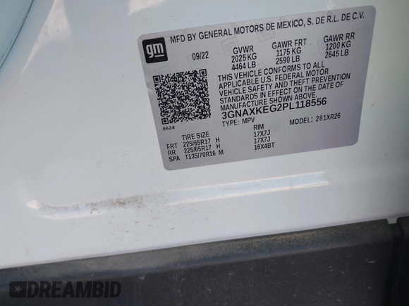 2023 Chevrolet Equinox LT with VIN 3GNAXKEG2PL118556, listed as a IAAI auction lot 41804831 with 39,743 mi miles and . Bid and sale history available at carsss.com. Image 9.
