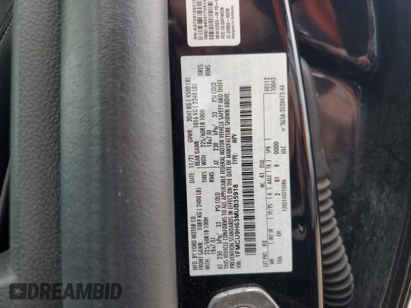2021 Ford Escape SEL with VIN 1FMCU9H63MUB35918, listed as a Copart auction lot 55647305 with 211,681 mi miles and Salvage title. Bid and sale history available at DreamBid. Image 12.
